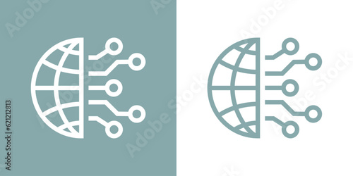 Logo red global. Símbolo de internet. Icono con globo terráqueo lineal con conexiones de red 
