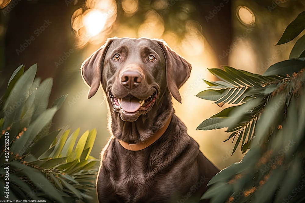 Φωτογραφία majestic dog sitting in the midst of lush green foliage in the forest
