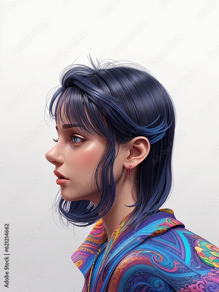 cute girl with nice hair cut side view