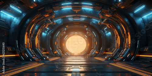 Portal to other worlds on a fantasy space station. Generative AI.