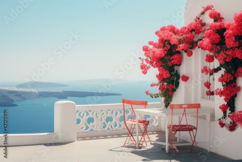 Beautiful mediterranean terrace chairs. Generate Ai
