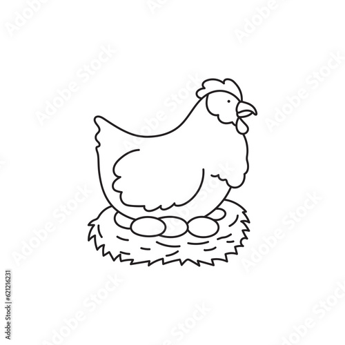 Hand drawn Kids drawing Cartoon Vector illustration chicken with egg icon Isolated on White Background