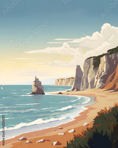 Explore Etretat, France Seascape with Rock Cliffs. A Stunning Vector Illustration for Your Travel Poster