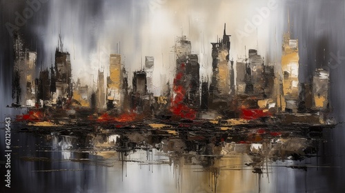 abstract color painting of the cityscape, can be used as background. Generative AI.