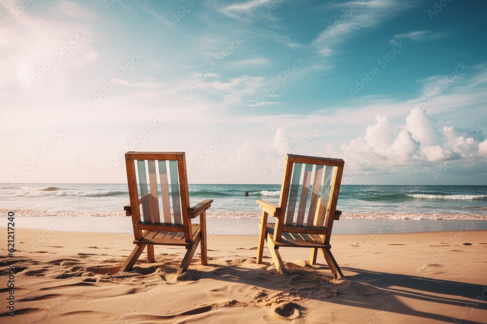 Chair sandy beach sunny day. Generate Ai