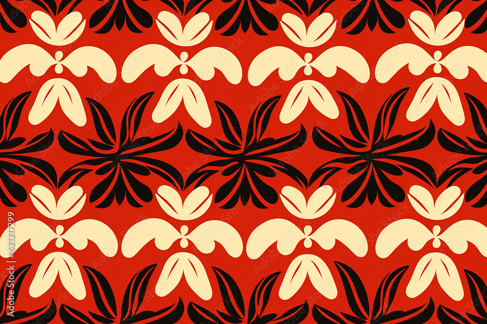 Hawaiian national pattern. Seamless pattern with decorative flowers in tribal style.