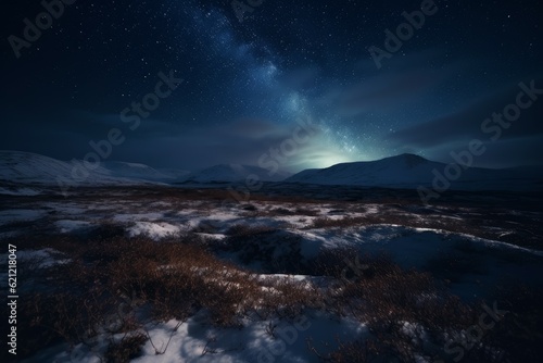 Tundra night sky landscape. Generate Ai