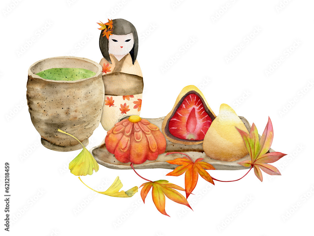 Ταπετσαρία Watercolor hand drawn traditional Japanese sweets