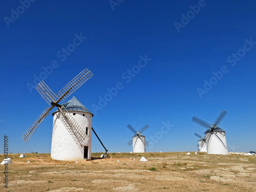 Windmills against the blue sky, Campo de Criptana, Castile-La Mancha, Spain