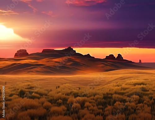 Crimson Skies: A Breathtaking Countryside Sunset. AI generated 