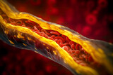 microscopic view of a partially clogged artery with an atheroma plaque due to cholesterol