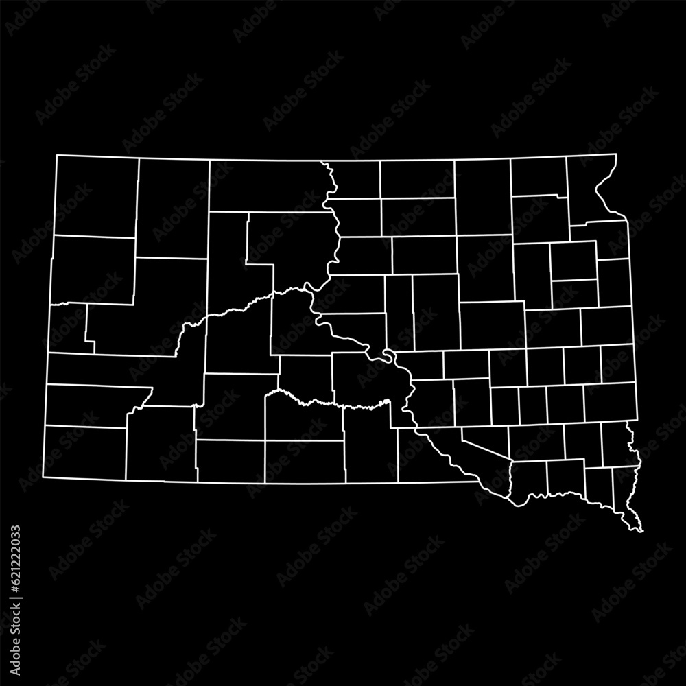 South Dakota state map with counties. Vector illustration. South Dakota state map with counties. Vector illustration.