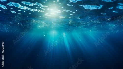 Shiny underwater background. Rays of sun. Generative AI