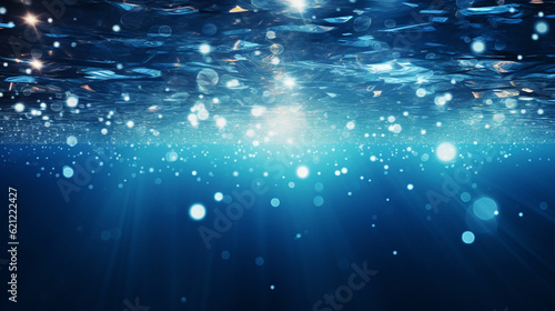 Shiny underwater background. Rays of sun. Generative AI