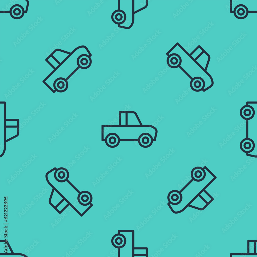 Black line Pickup truck icon isolated seamless pattern on green background. Vector Black line Pickup truck icon isolated seamless pattern on green background. Vector