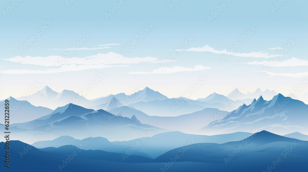 Abstract blue mountains background. Screensaver, backdrop. Stylish minimalist design. Generative AI	
