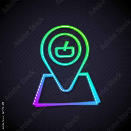 Glowing neon line Picnic location icon isolated on black background. Vector