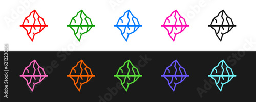 Set line Iceberg icon isolated on black and white background. Vector