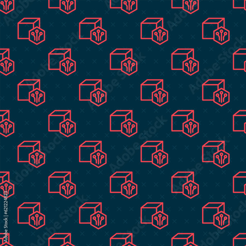 Red line NFT Digital crypto art icon isolated seamless pattern on black background. Non fungible token. Vector