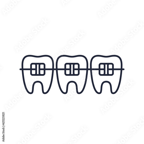 braces and teeth line icon on white
