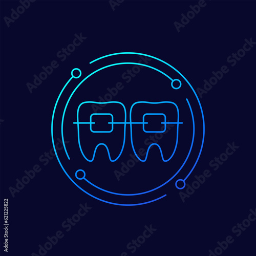 braces icon with teeth, linear design