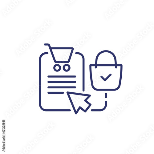 click and collect line icon on white
