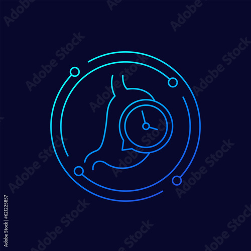 digestion, time to digest food icon with a stomach, linear design