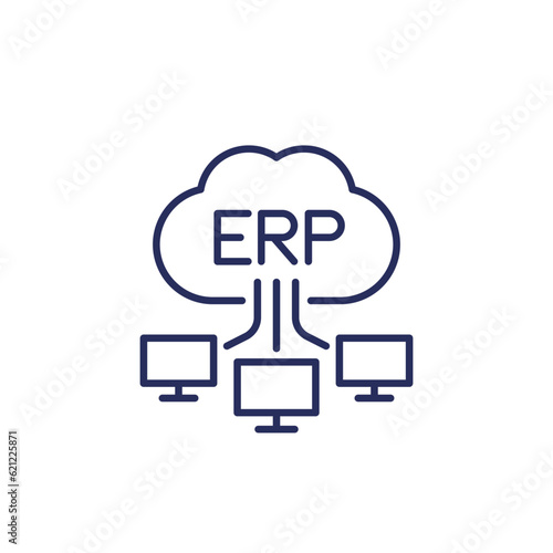 ERP software solutions line icon with a cloud