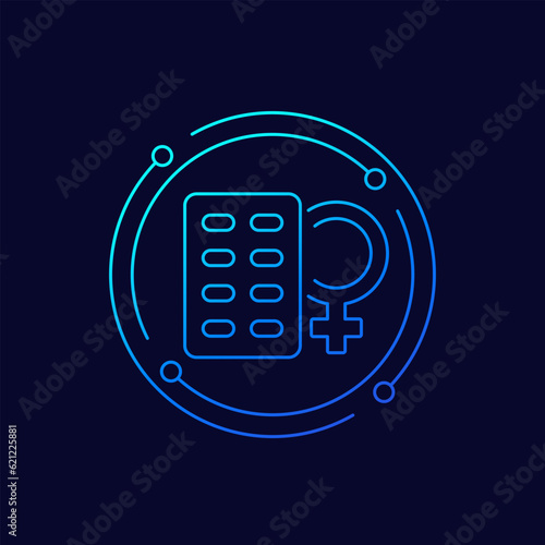 Estrogen therapy icon with pills, linear design