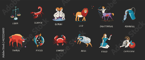 Zodiac signs vector illustrations set.