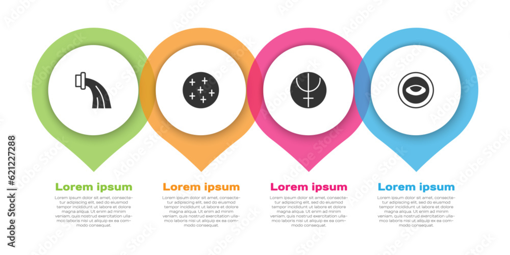 Set Aquarius zodiac, Full moon, Neptune planet and Medallion with eye. Business infographic template. Vector Set Aquarius zodiac, Full moon, Neptune planet and Medallion with eye. Business infographic template. Vector