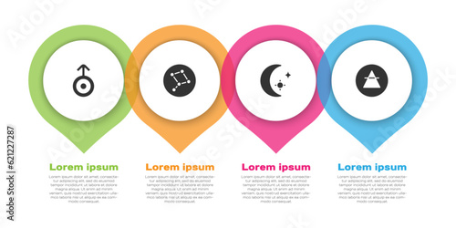 Set Symbol Uranus, Great Bear constellation, Moon and stars and Air element. Business infographic template. Vector
