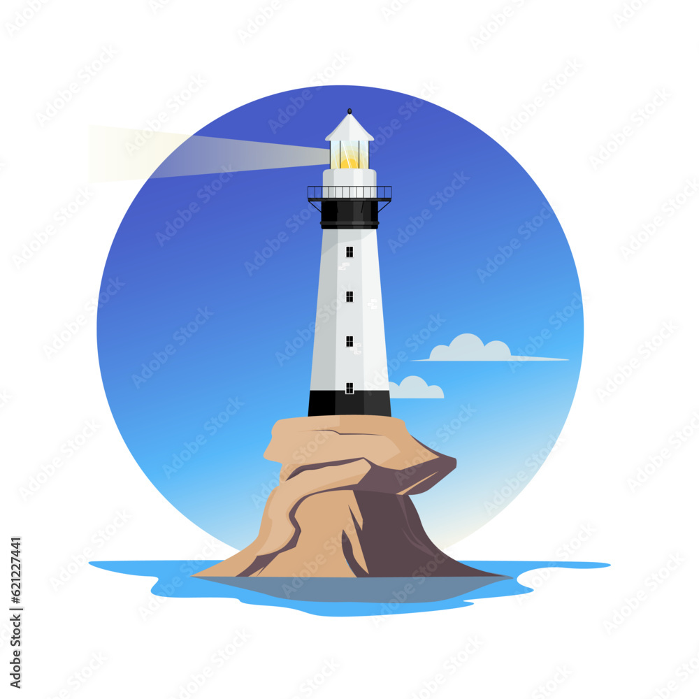 Lighthouse on the island in the sea