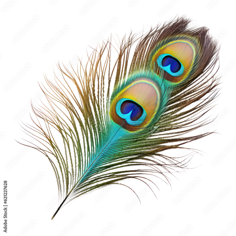 Fototapeta premium peacock feather isolated on transparent background cutout