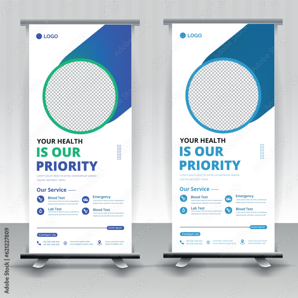 Modern healthcare and medical roll up design for hospital doctor clinic dental. standing banner template decoration for exhibition, printing, presentation, elegant layout. Modern healthcare and medical roll up design for hospital doctor clinic dental. standing banner template decoration for exhibition, printing, presentation, elegant layout.