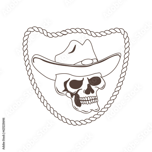 cowboy skull hat vector with rope vintage illustrator