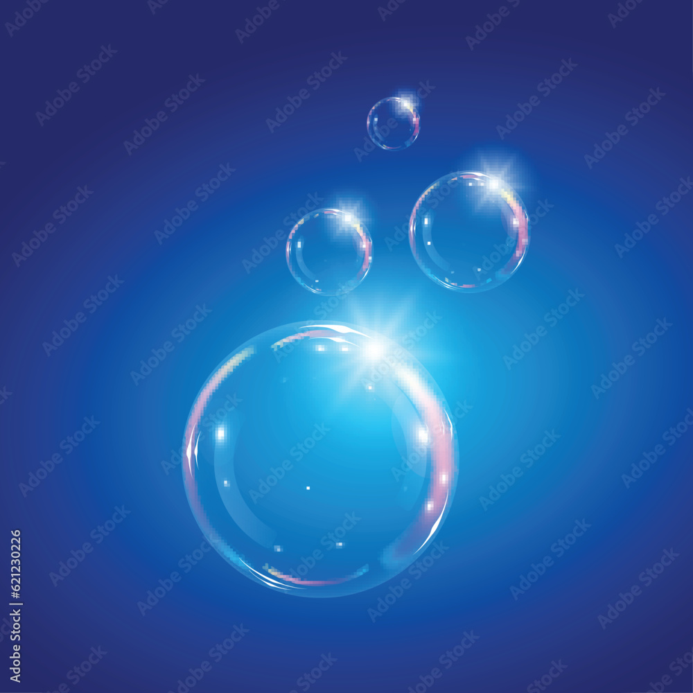 Set of clean water, soap, gas or air bubbles with reflection on transparent background. Realistic underwater vector illustration. Set of clean water, soap, gas or air bubbles with reflection on transparent background. Realistic underwater vector illustration.