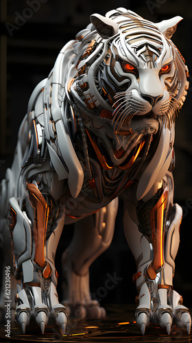 Prowling the Techno-Lit Streets: A Glimpse into the Full Body Cyberpunk Tiger, Poised to Strike in the Neon-Drenched Cityscape