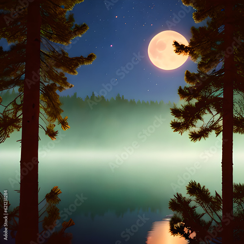 Night forest by moonlight, Generative AI © LIUBOMYR