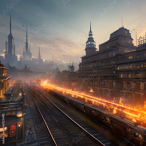 Steampunk city city of the future , Generative AI
