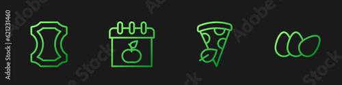 Set line Vegan pizza slice, Leather, World Vegetarian day and Chicken egg. Gradient color icons. Vector