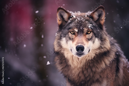 a grey wolf stands in the snow  © wiizii