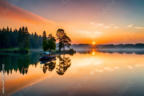 sunset on the lake Generated Ai
