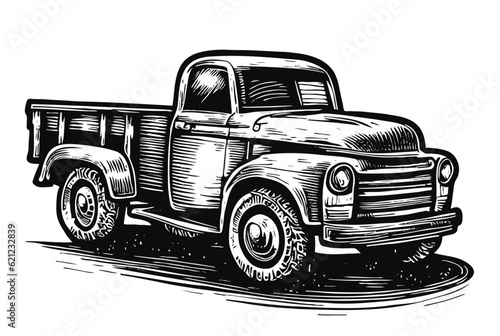 pickup truck retro sketch