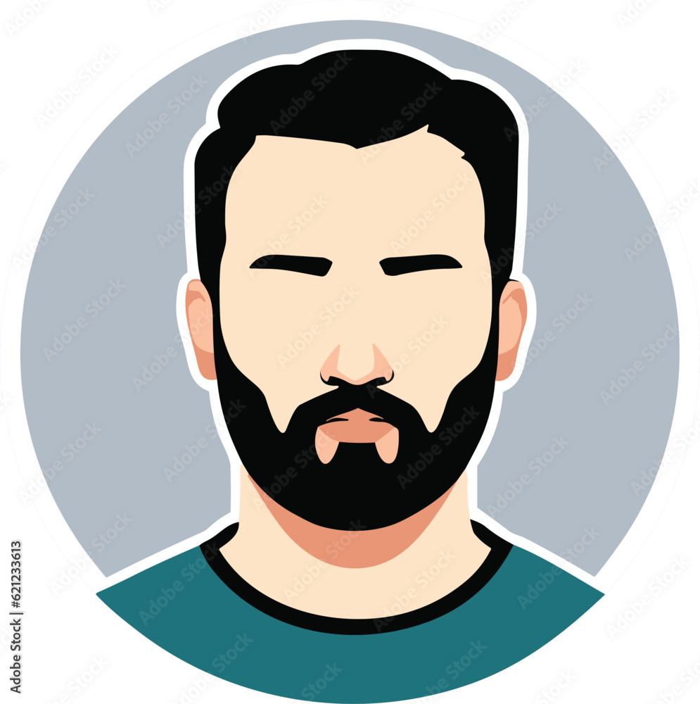 Flat vector illustration of male head with facial hair Flat vector illustration of male head with facial hair
