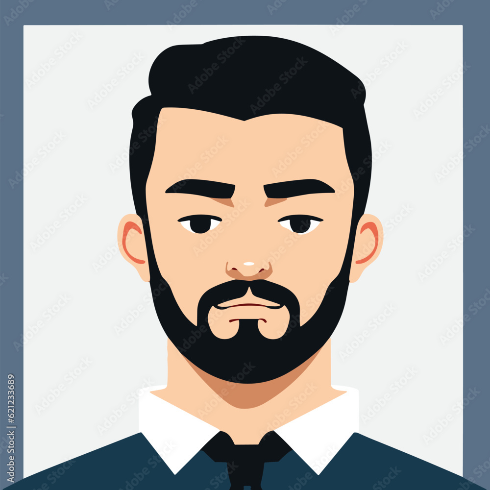 Flat vector illustration of male head with facial hair