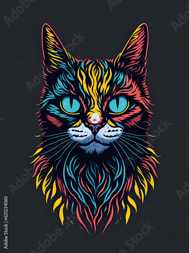 Colorful cat illustration. AI generated illustration