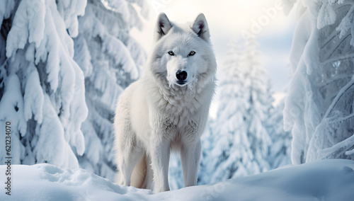 white wolf in snow background © wiizii