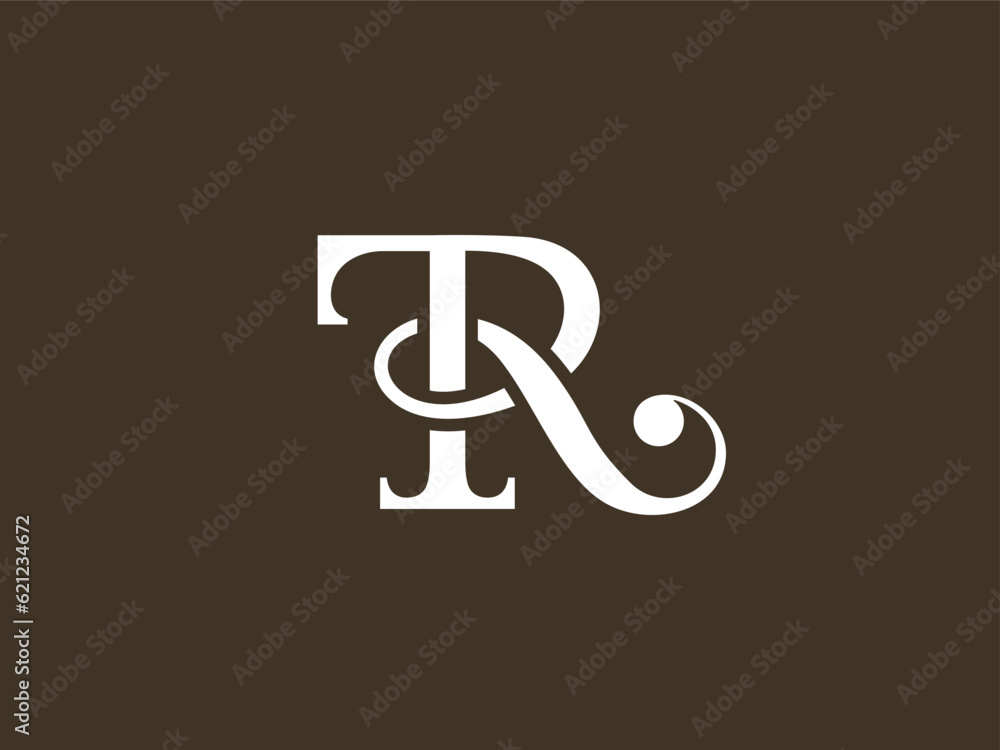Letter TR serif font typography logo with classic modern style for signature symbol, personal brand, wedding monogram, etc. Letter TR serif font typography logo with classic modern style for signature symbol, personal brand, wedding monogram, etc.