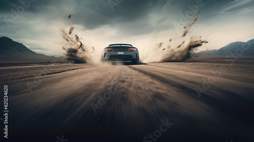 Tire Tracks of Fury, Immortalizing the Intense Sideways Drifting Action. Generative Ai © Malika